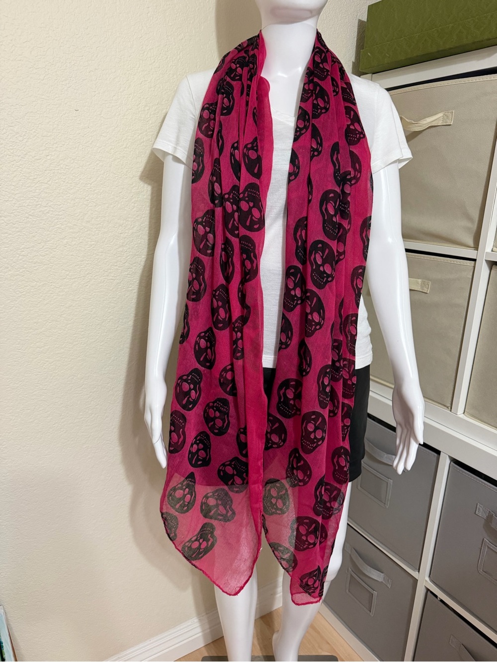 Pink Skull Print Lightweight Fashion Scarf